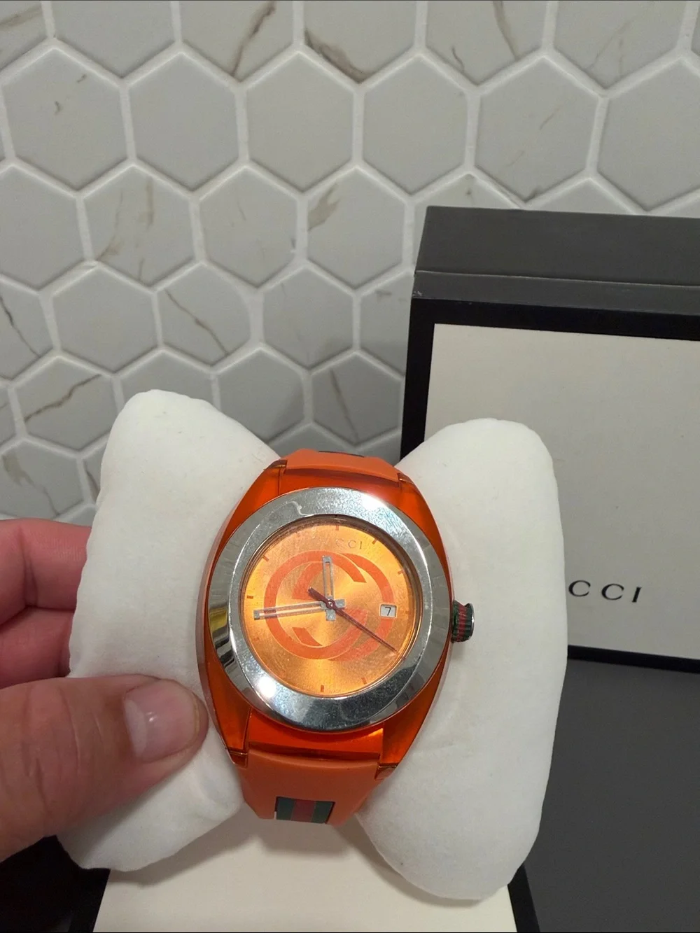Rare find Gucci Orange and Silver mens Sport Watch
